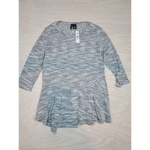 New Directions Women's Size Large Sweater Tunic Top 3/4 Sleeve Lace Detail Gray
